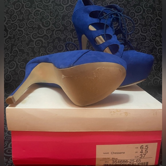 Bright Blue Ankle Booties with Cutouts - Picture 2 of 3